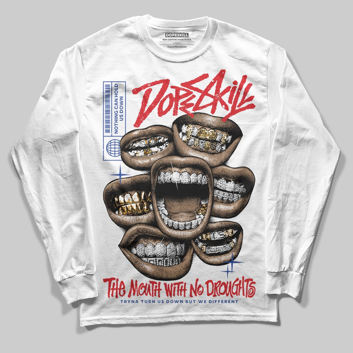 Jordan 3 “Seoul 2.0” DopeSkill Long Sleeve T-Shirt The Mouth With No Droughts Graphic Streetwear - White 