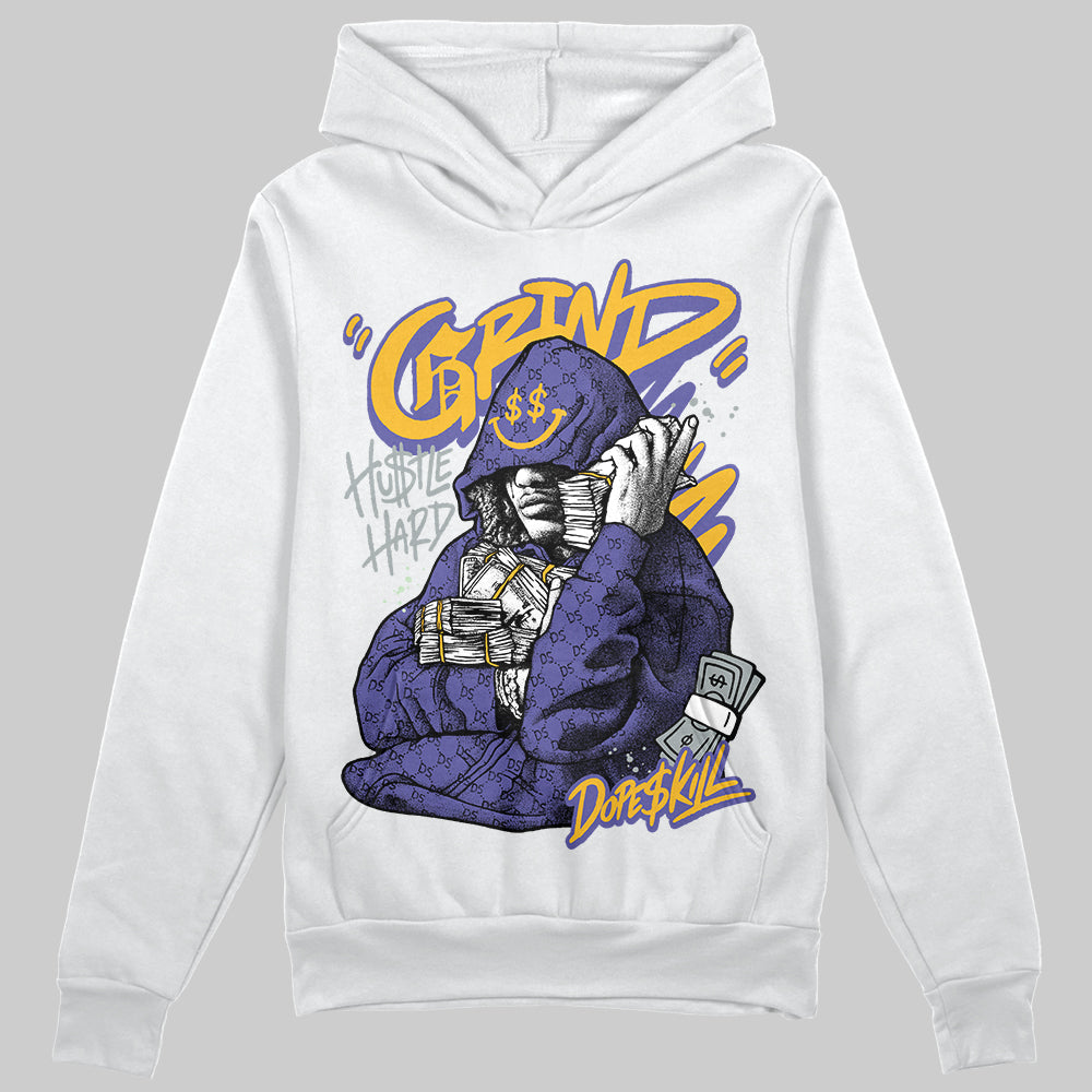 Jordan 4 Retro Lakers DopeSkill Hoodie Sweatshirt Grind Pray Graphic Streetwear - White