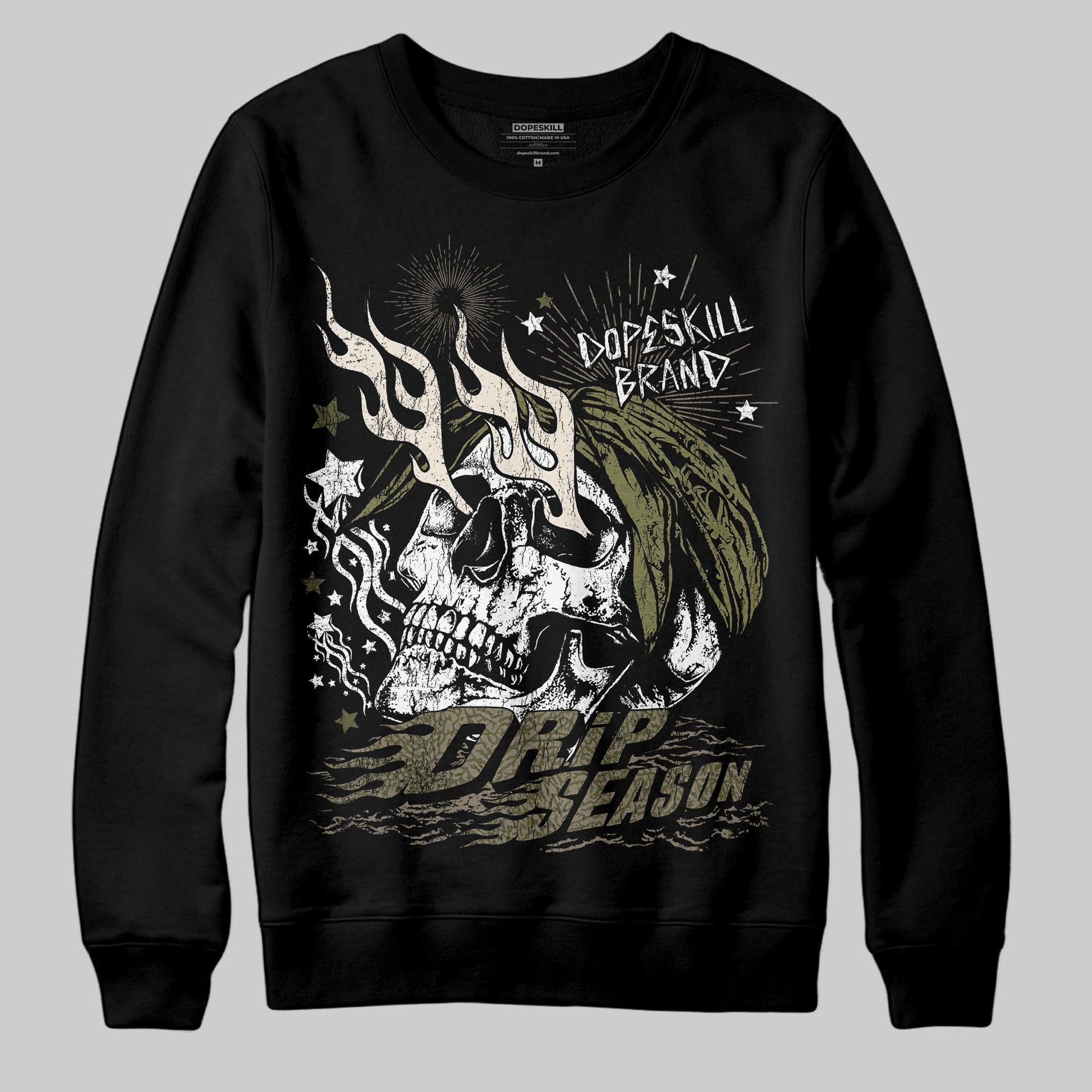 Jordan 3 “Medium Olive” aka “Family Affair” DopeSkill Sweatshirt Drip Season Graphic Streetwear - Black