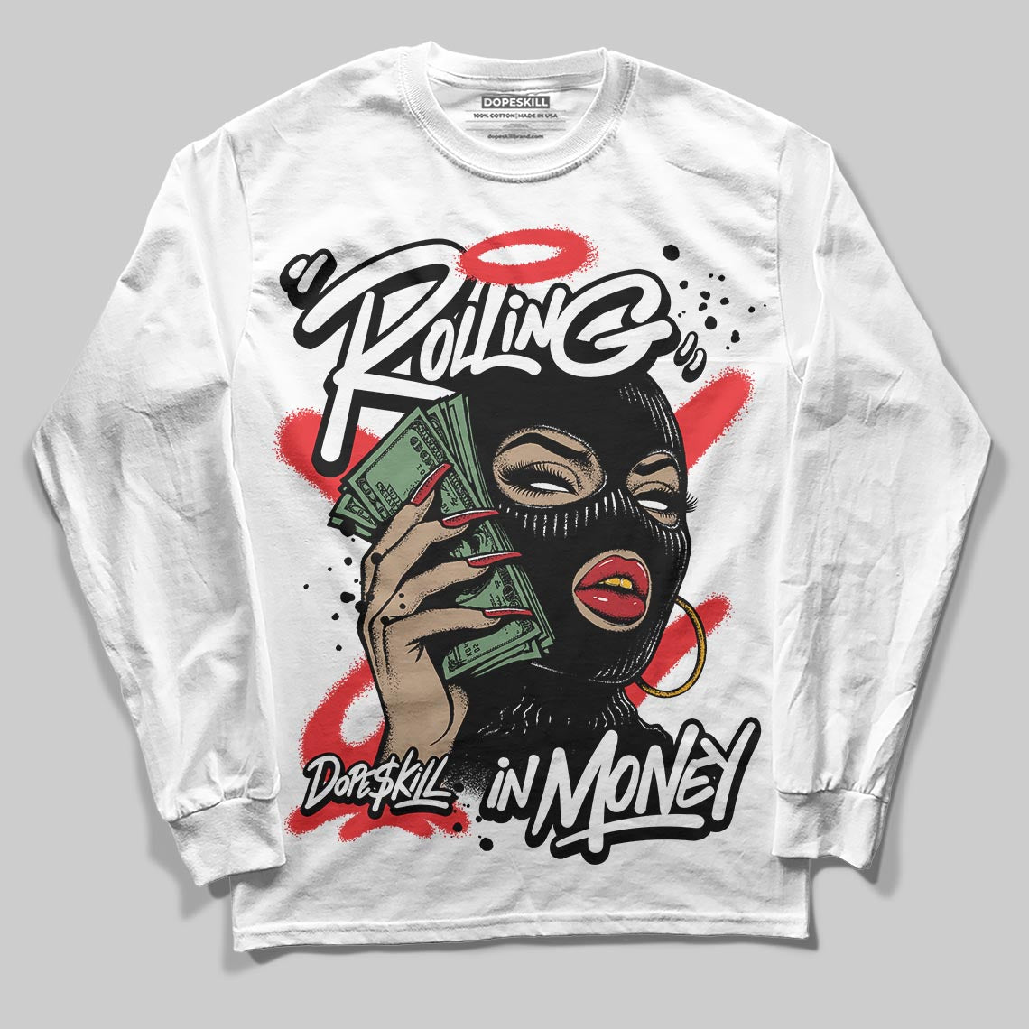 Dunk Low Panda White Black DopeSkill Long Sleeve T-Shirt Rolling in Money Graphic Streetwear - White