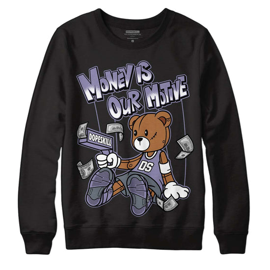 Jordan 5 Retro Low Indigo Haze DopeSkill Sweatshirt Money Is Our Motive Bear Graphic Streetwear - Black