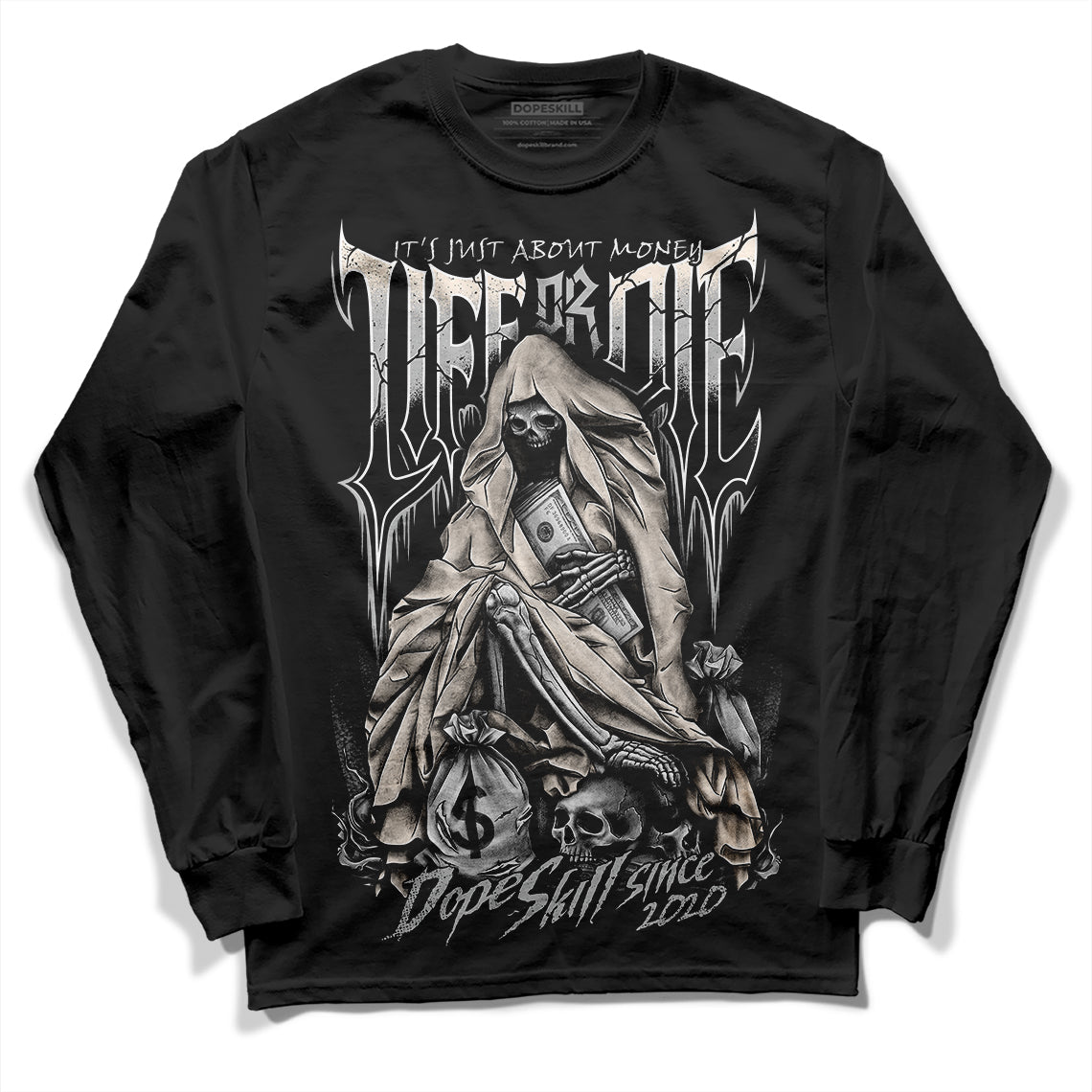 Dunk Low Cool Grey DopeSkill Long Sleeve T-Shirt Life or Die Graphic Streetwear - Black