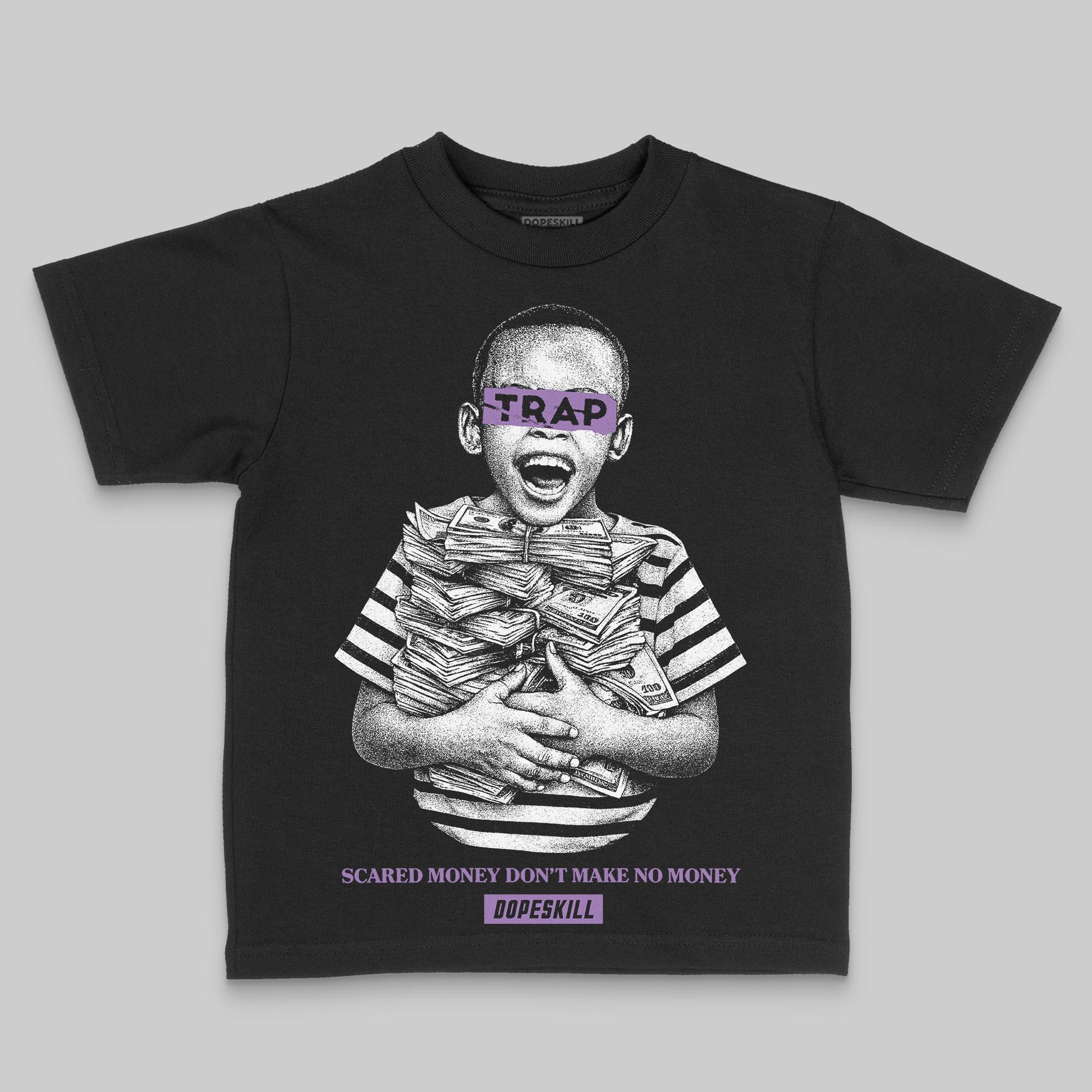 PURPLE Sneakers DopeSkill Toddler Kids T-shirt Scared Money Don't Make No Money Graphic Streetwear - Black