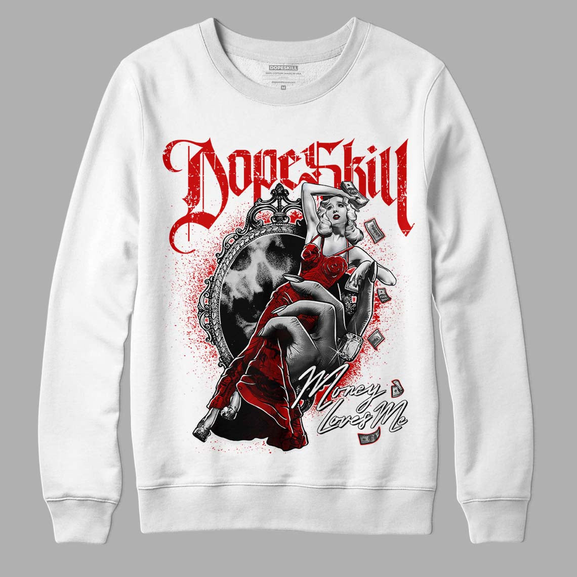 Jordan 1 Retro Low "Black Toe" DopeSkill Sweatshirt Money Loves Me Graphic Streetwear - White