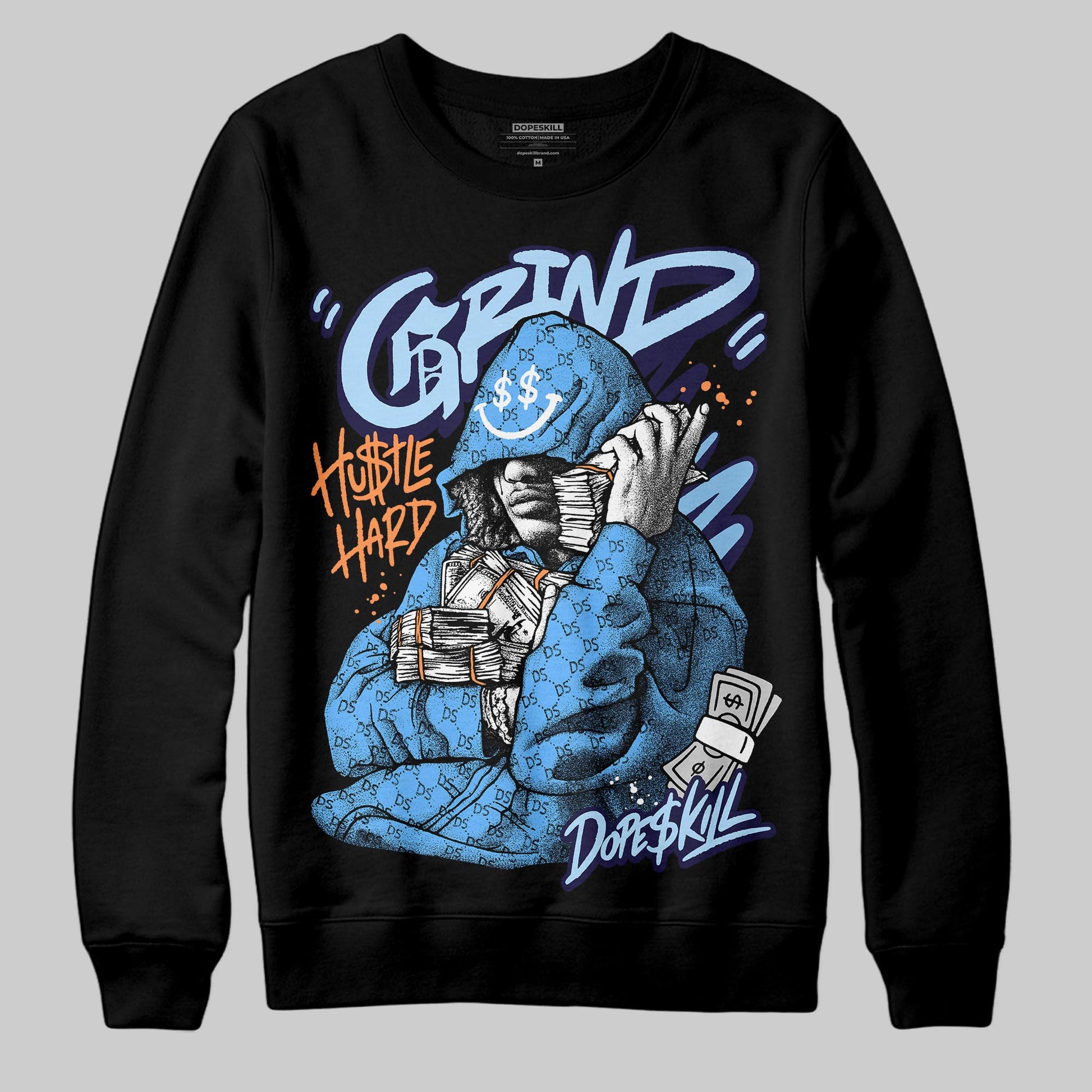University Blue Sneakers DopeSkill Sweatshirt Grind Pray Graphic Streetwear - Black