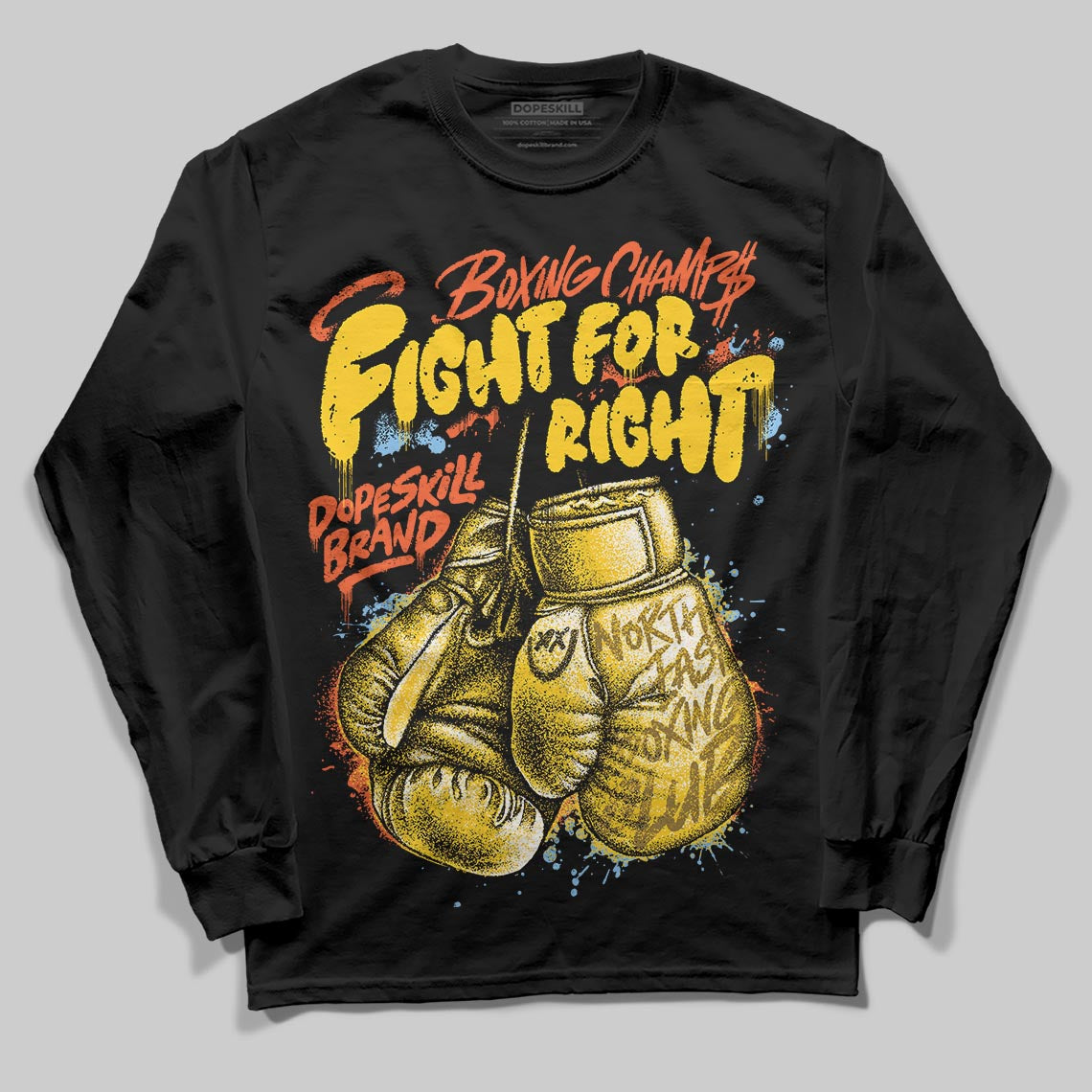 Yellow Sneakers DopeSkill Long Sleeve T-Shirt Fight For Right Graphic Streetwear - Black
