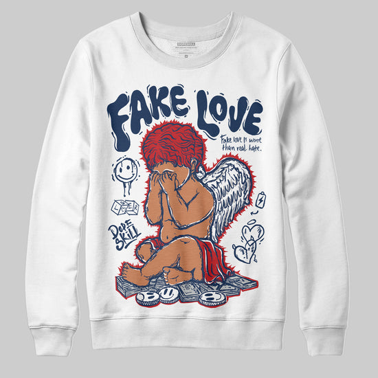 Jordan 4 SB “Summit White/Navy” DopeSkill Sweatshirt False Love Graphic Streetwear - White