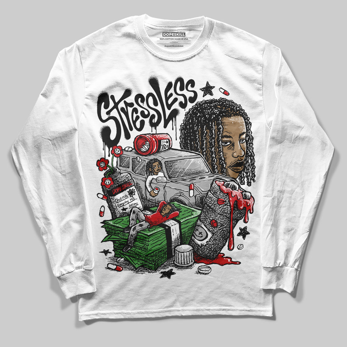 Jordan 3 OG “Black Cement” DopeSkill Long Sleeve T-Shirt Stressless Graphic Streetwear - White