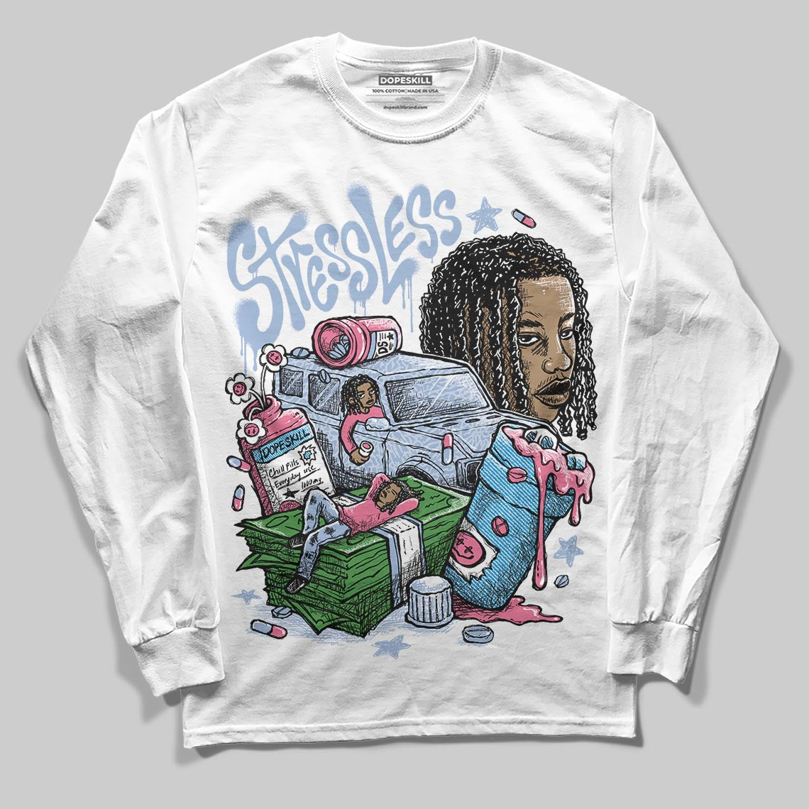 Jordan 3 GS “Cobalt Bliss” DopeSkill Long Sleeve T-Shirt Stressless Graphic Streetwear - White