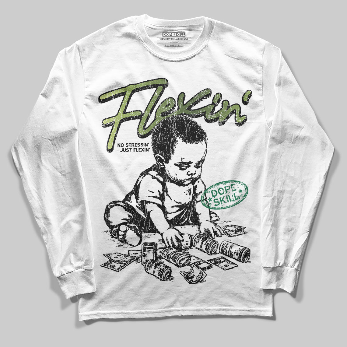 Foamposite Pro 'Pine Green' DopeSkill Long Sleeve T-Shirt Flexin' Graphic Streetwear - White