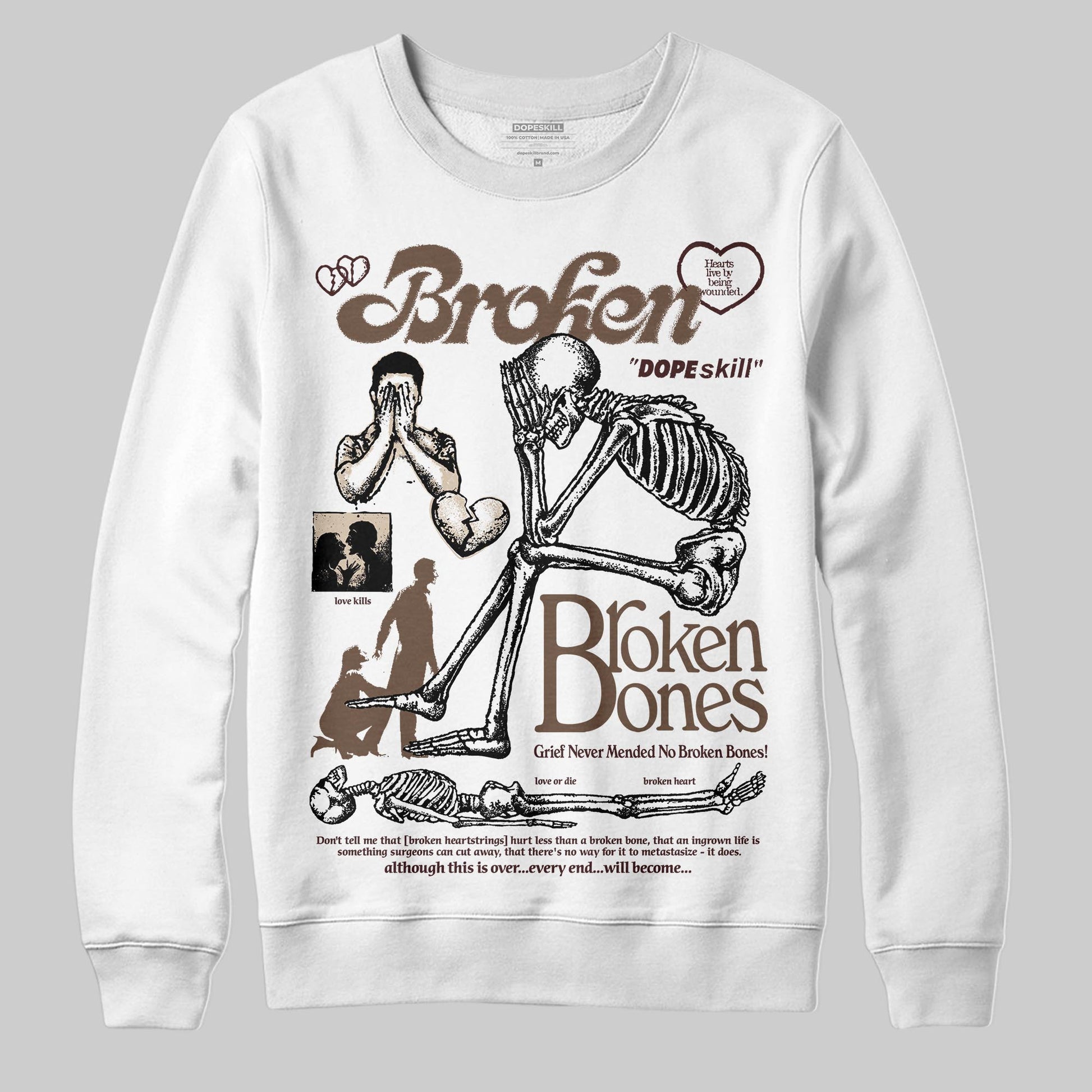 A Ma Maniére x Air Jordan 4 “Dark Mocha” DopeSkill Sweatshirt Broken Bones Graphic Streetwear - White