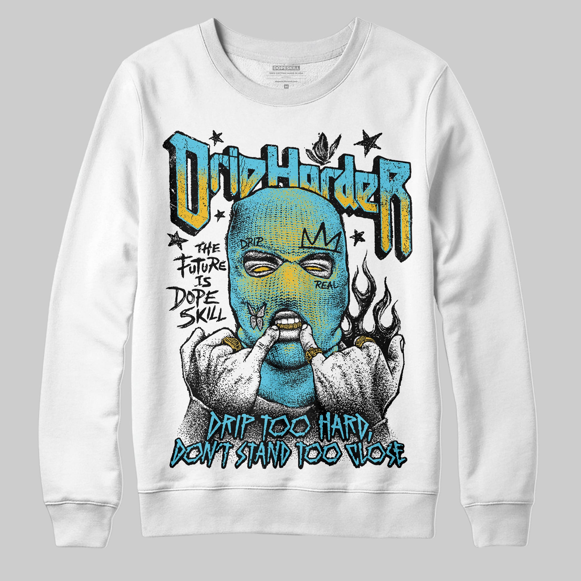 Jordan 11 Retro Gamma Blue (2025) DopeSkill Sweatshirt Drip Harder Graphic Streetwear - White