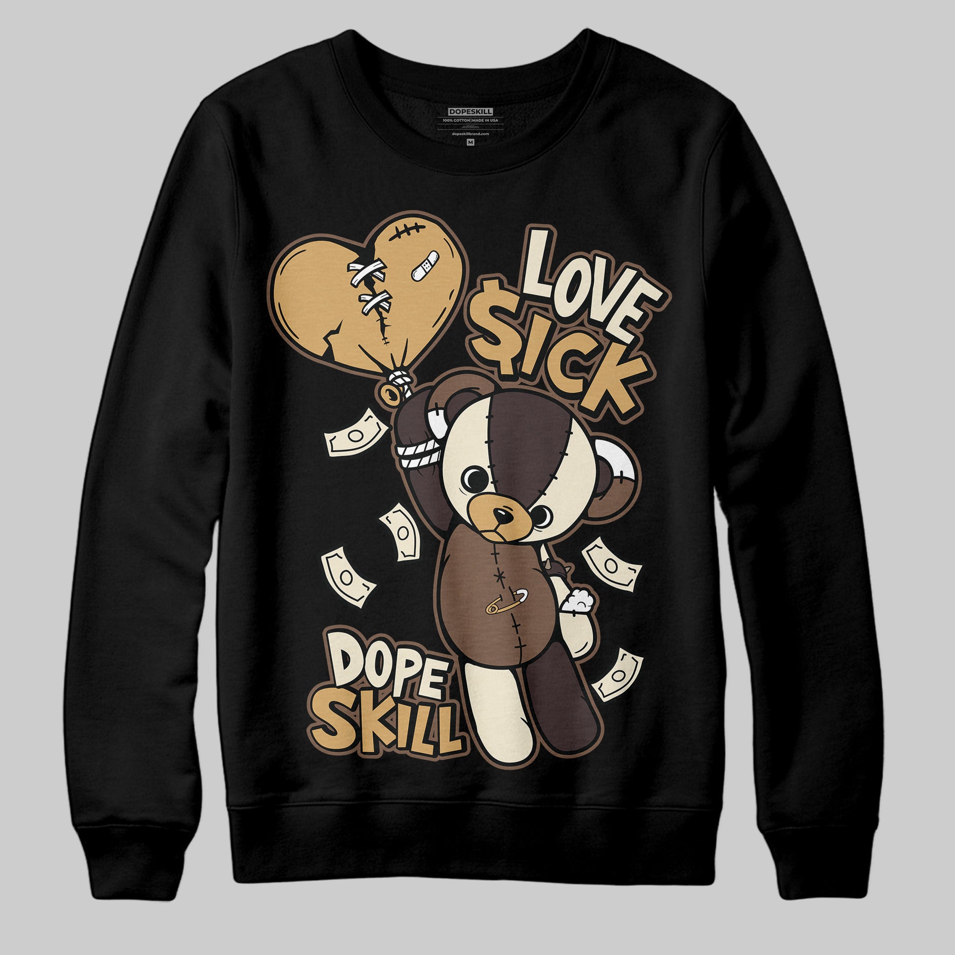 Jordan 5 “Earth/Metallic Gold” DopeSkill Sweatshirt Love Sick Graphic Streetwear - Black