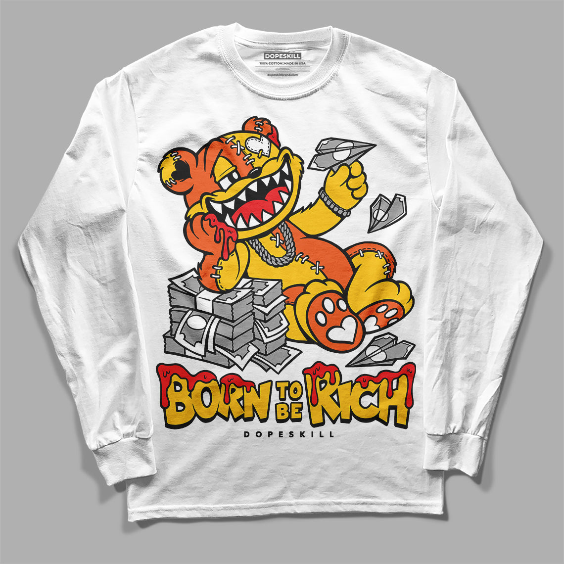 Yellow Sneakers DopeSkill Long Sleeve T-Shirt Born To Be Rich Graphic Streetwear - White