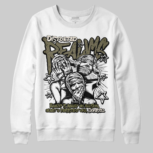 Jordan 3 “Medium Olive” aka “Family Affair” DopeSkill Sweatshirt Distorted Realms Graphic Streetwear - White