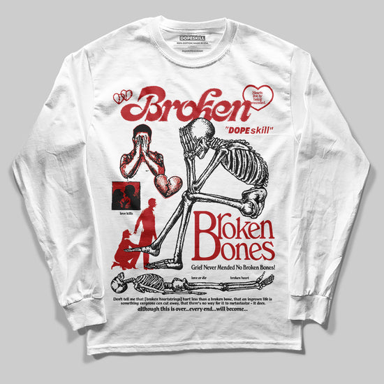 Jordan 12 Retro Flu Game (2025) DopeSkill Long Sleeve T-Shirt Broken Bones Graphic Streetwear - White 