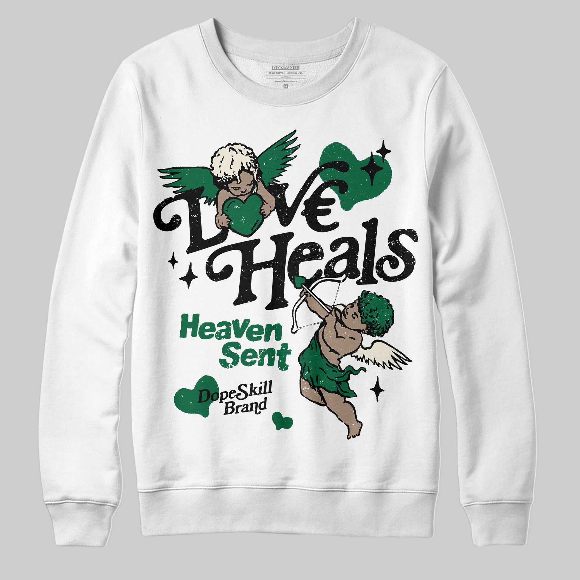 Jordan 13 GS “Pine Green” DopeSkill Sweatshirt New Love Heals Graphic Streetwear - White