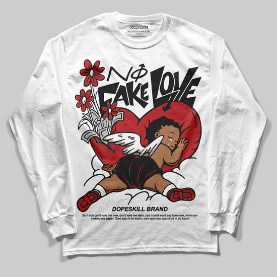 Jordan 12 Retro Flu Game (2025) DopeSkill Long Sleeve T-Shirt No Fake Love Graphic Streetwear - White