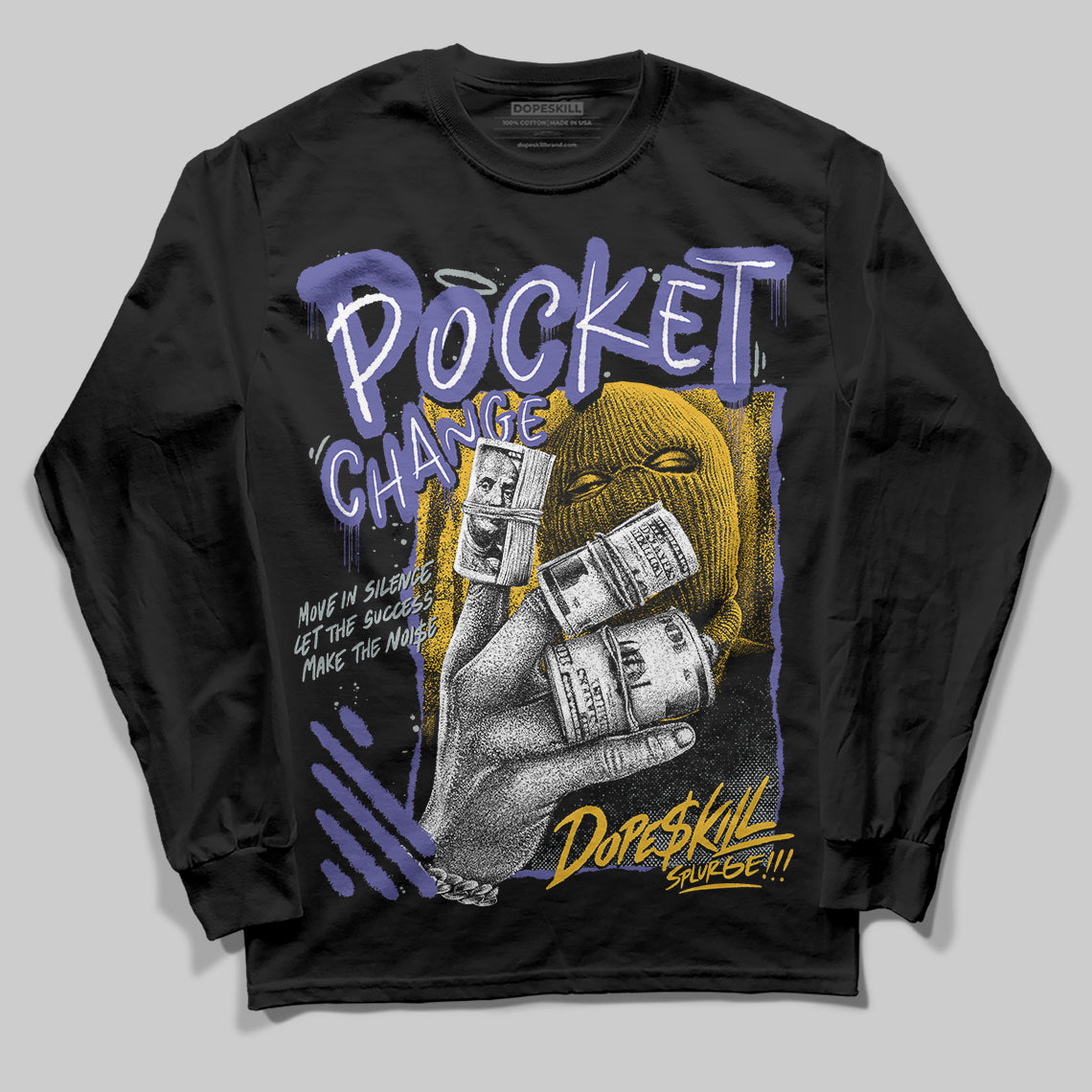 Jordan 4 Retro Lakers DopeSkill Long Sleeve T-Shirt Pocket Change Graphic Streetwear - Black