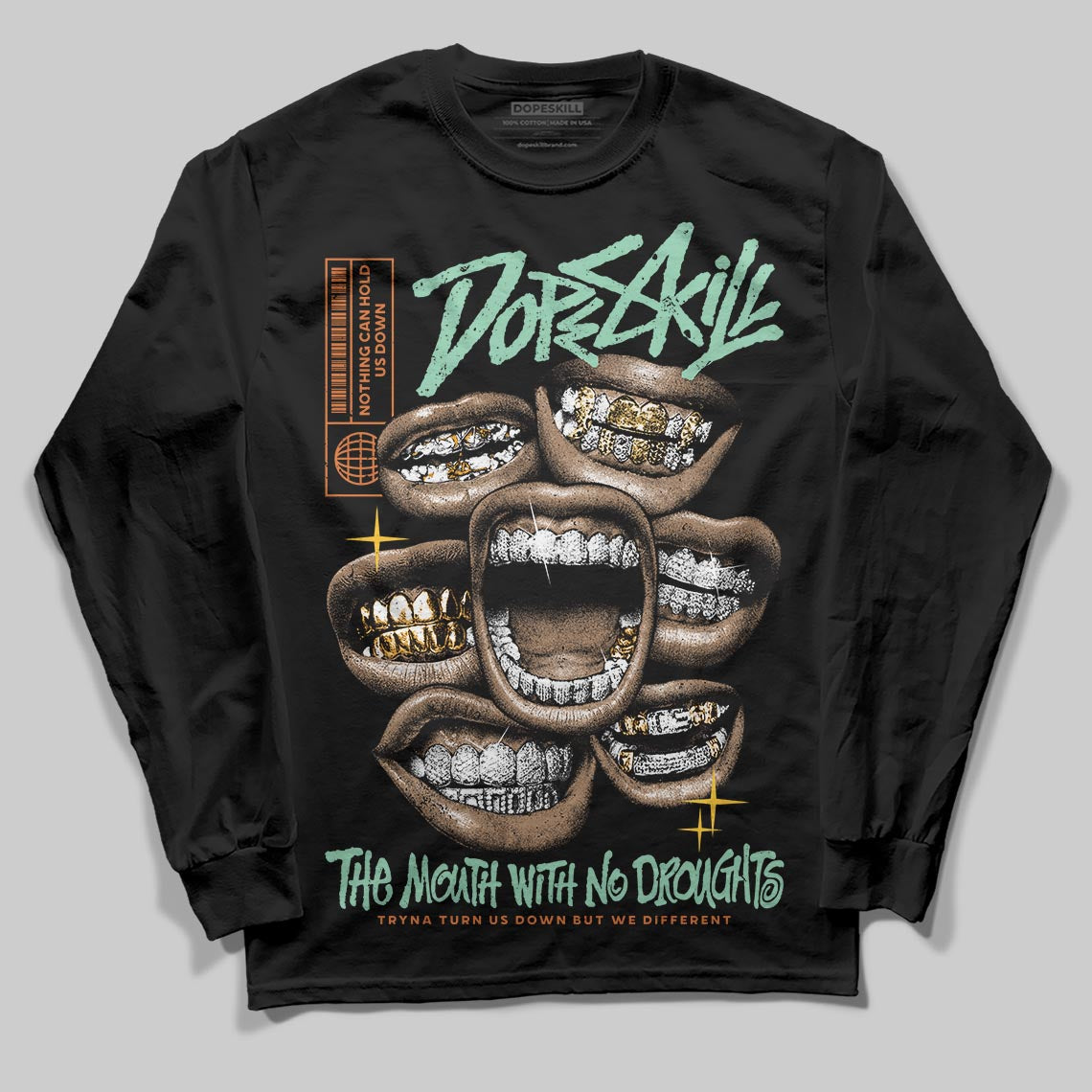SB Dunk Low Rodeo Tourmaline DopeSkill Long Sleeve T-Shirt The Mouth With No Droughts Graphic Streetwear - Black