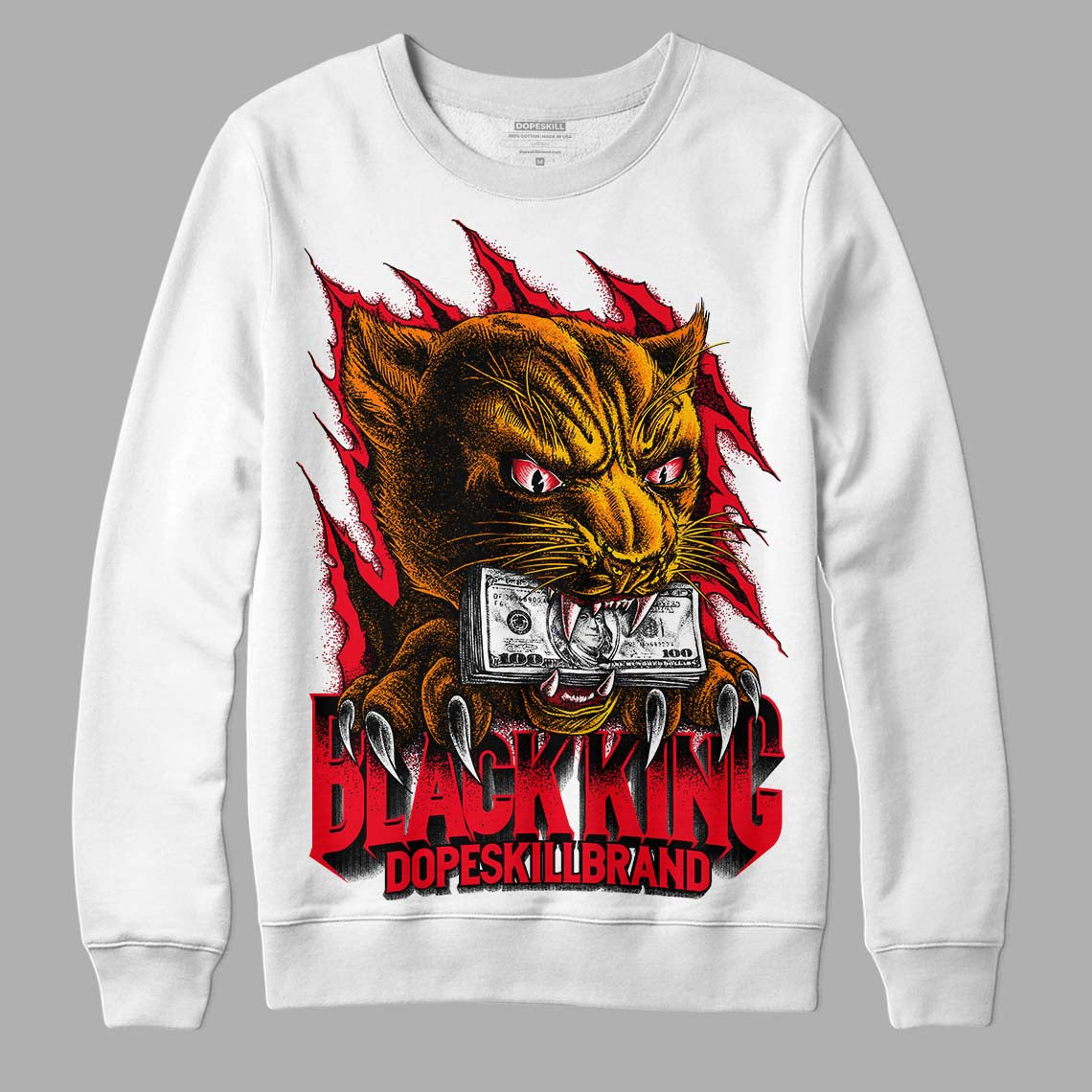 Jordan 4 Red Thunder DopeSkill Sweatshirt Black King Graphic Streetwear - White