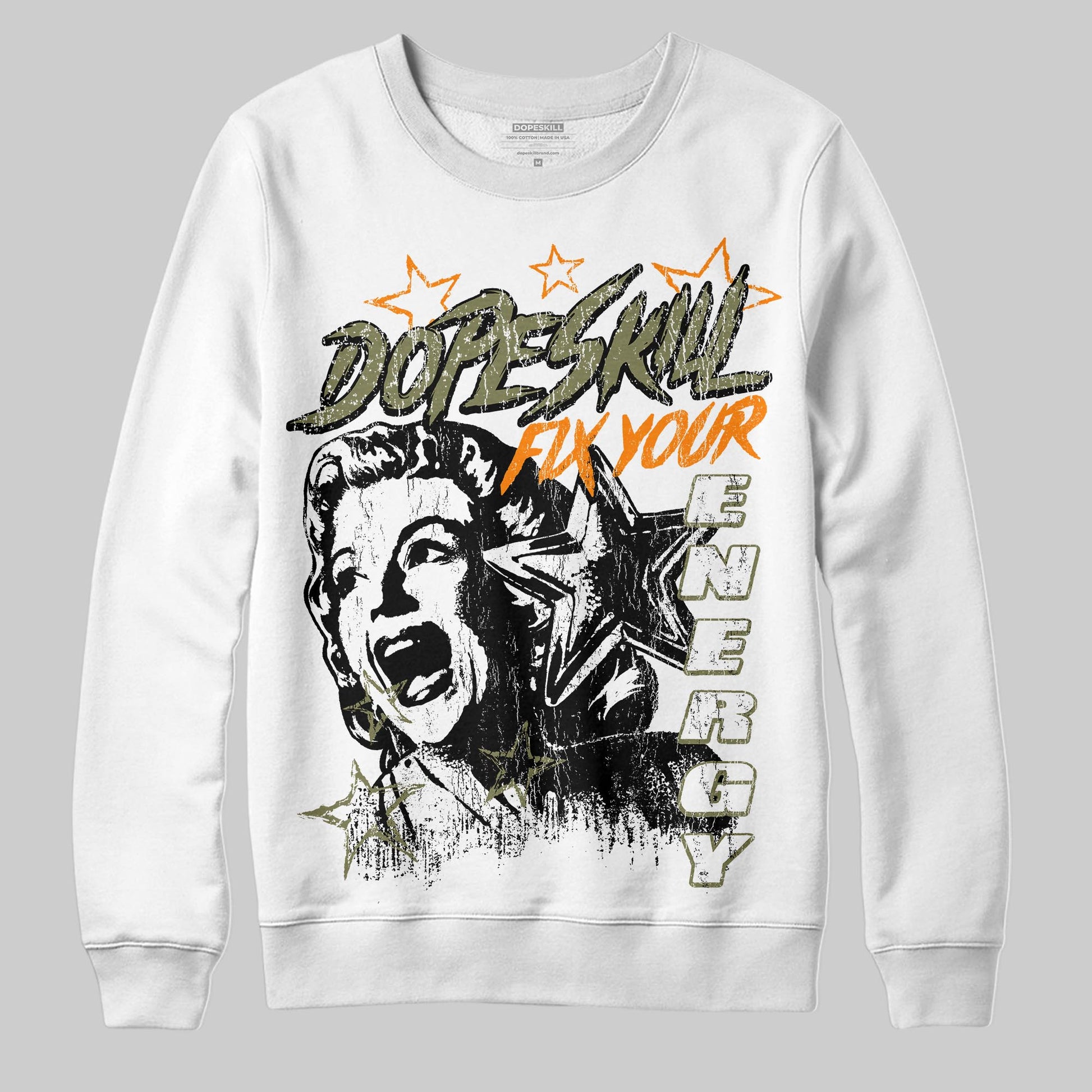 Olive Sneakers DopeSkill Sweatshirt Fix Your Energy Graphic Streetwear - White