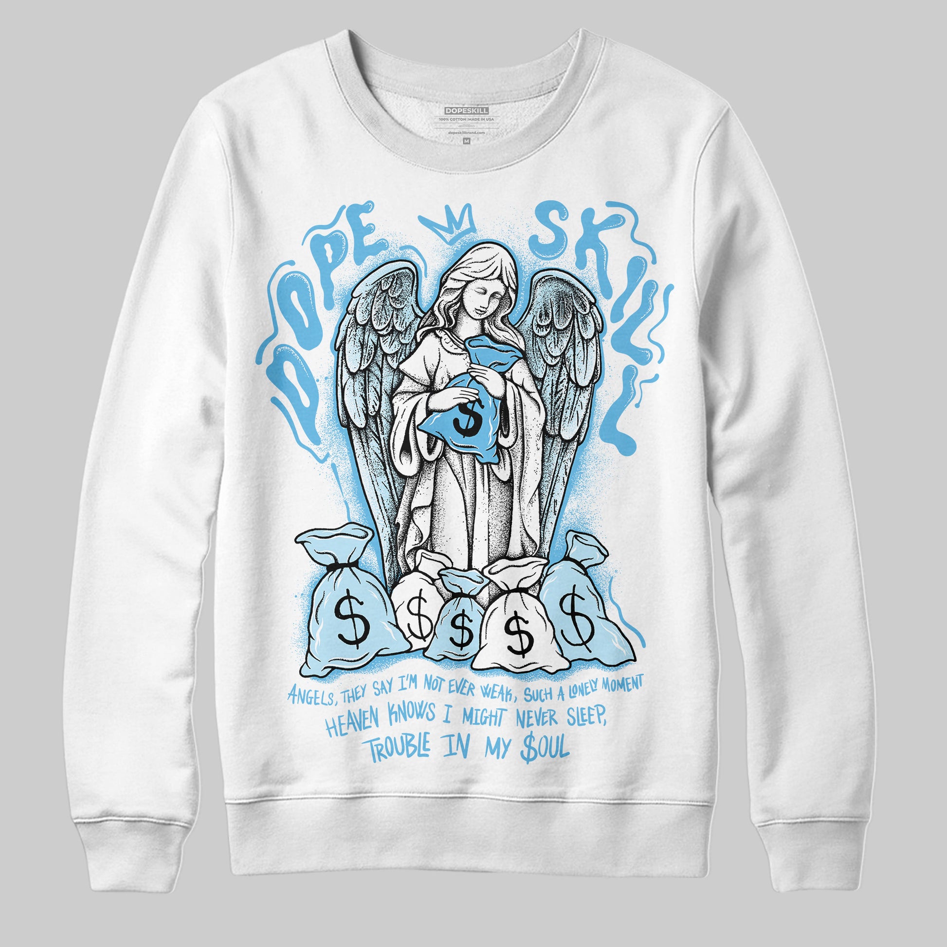 Jordan 11 Retro Legend Blue DopeSkill Sweatshirt Angels Graphic Streetwear - White