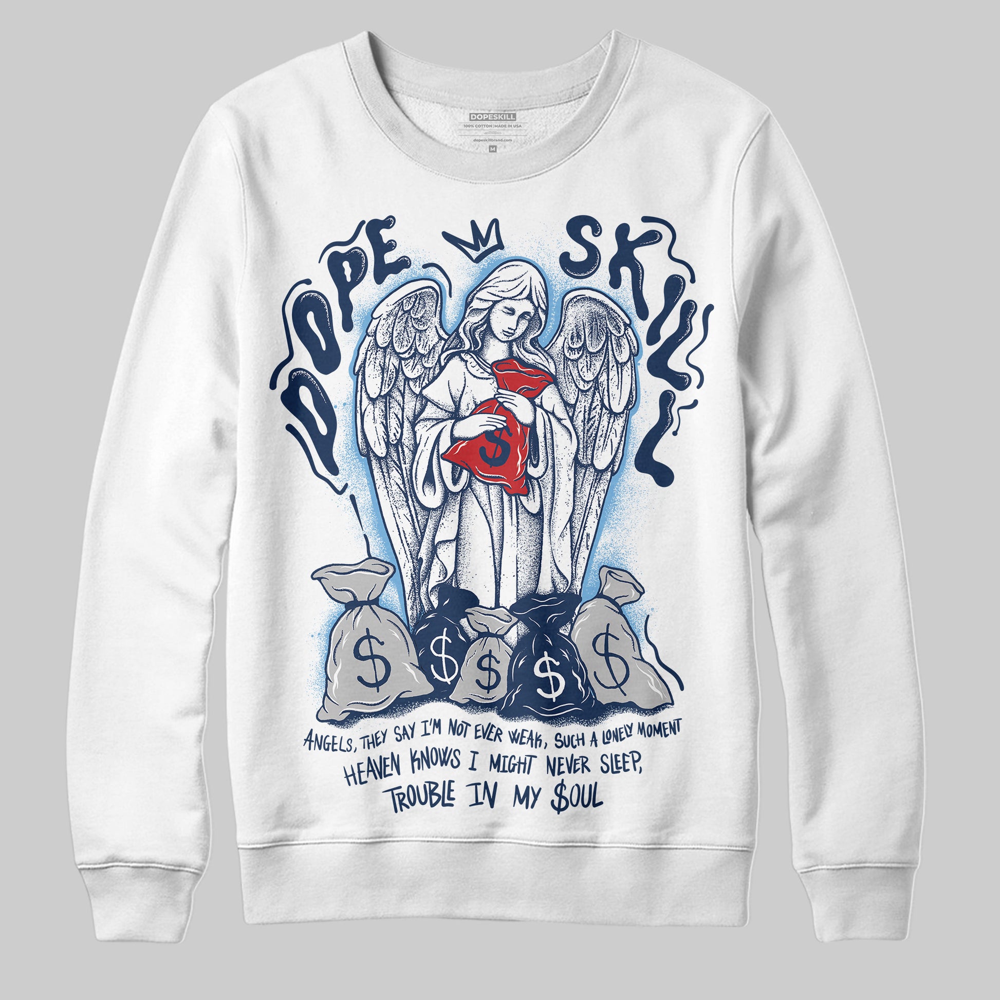 Jordan 4 SB “Summit White/Navy” DopeSkill Sweatshirt Angels Graphic Streetwear - White