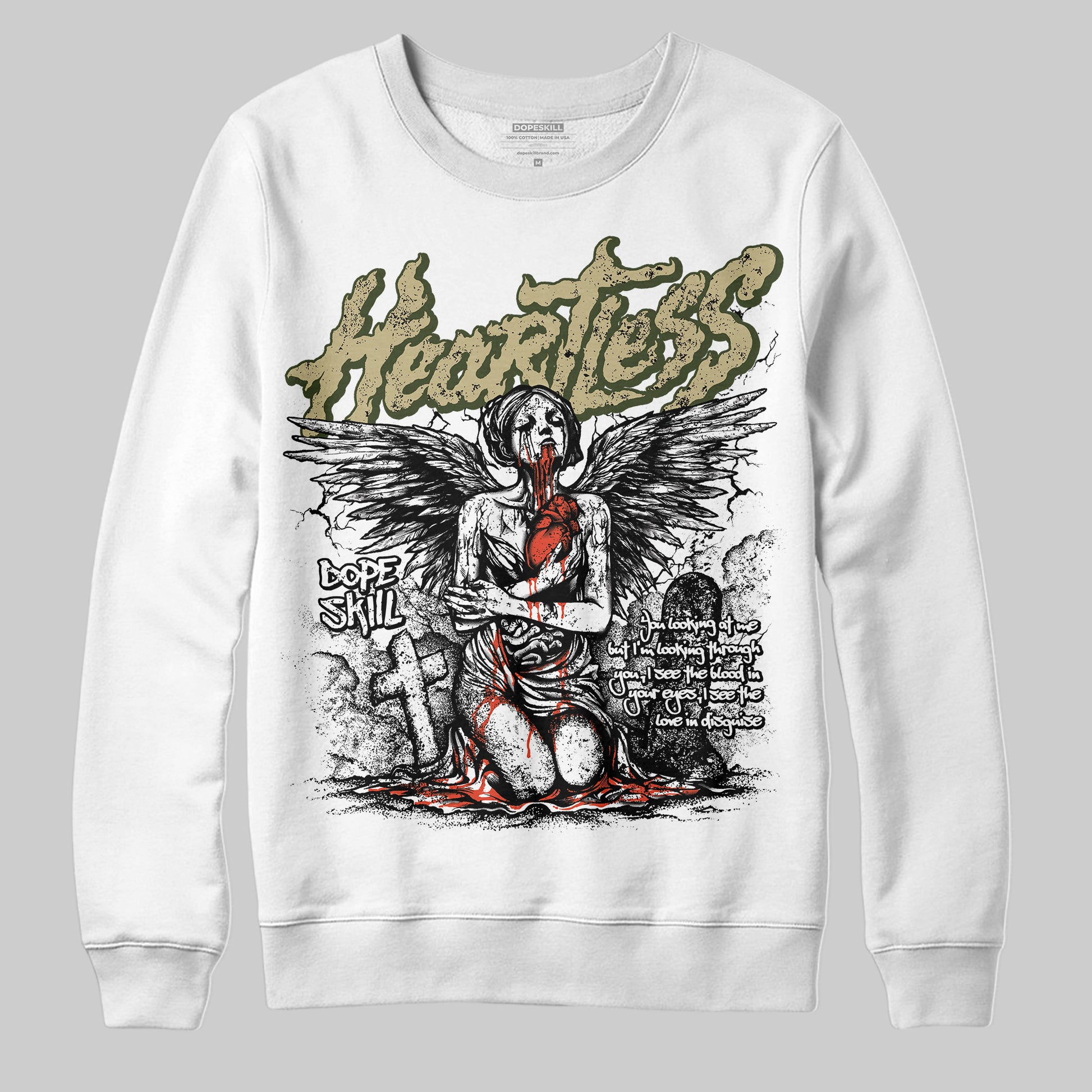 Olive Sneakers DopeSkill Sweatshirt Heartless Graphic Streetwear - White