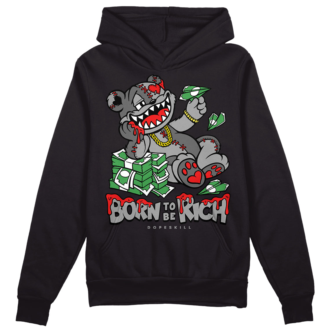 Grey Sneakers DopeSkill Hoodie Sweatshirt Born To Be Rich Graphic Streetwear - Black