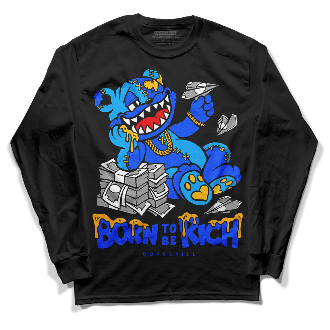 Royal Blue Sneakers DopeSkill Long Sleeve T-Shirt Born To Be Rich Graphic Streetwear - Black