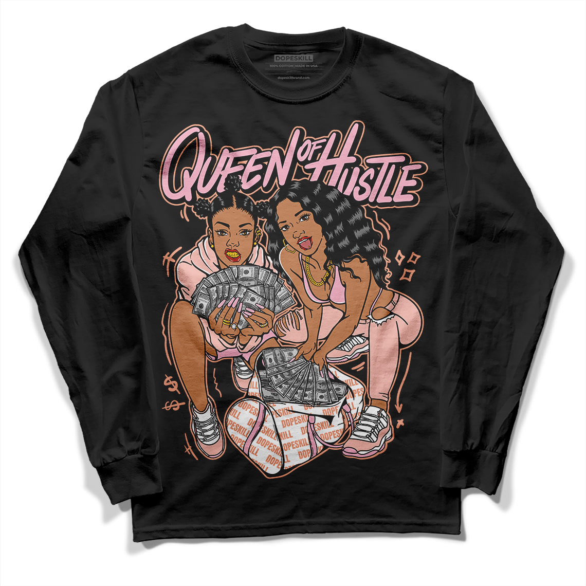 Jordan 11 Low “Legend Pink” DopeSkill Long Sleeve T-Shirt Queen Of Hustle Graphic Streetwear - Black