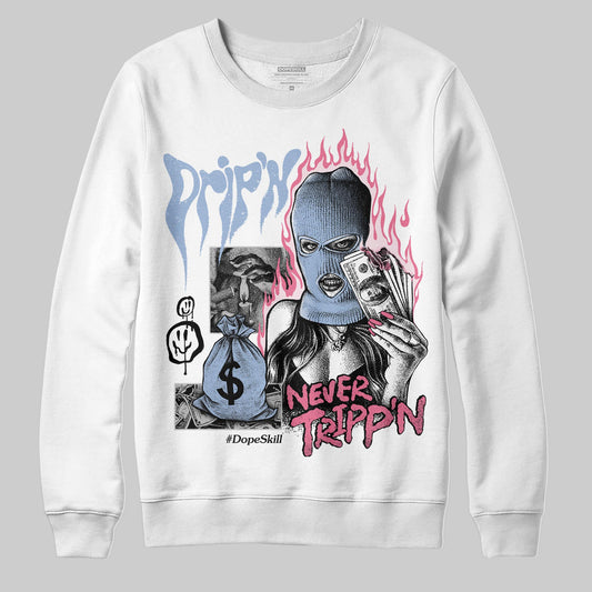 Jordan 3 GS “Denim/Pink Glow” DopeSkill Sweatshirt Drip'n Never Tripp'n Graphic Streetwear - White 