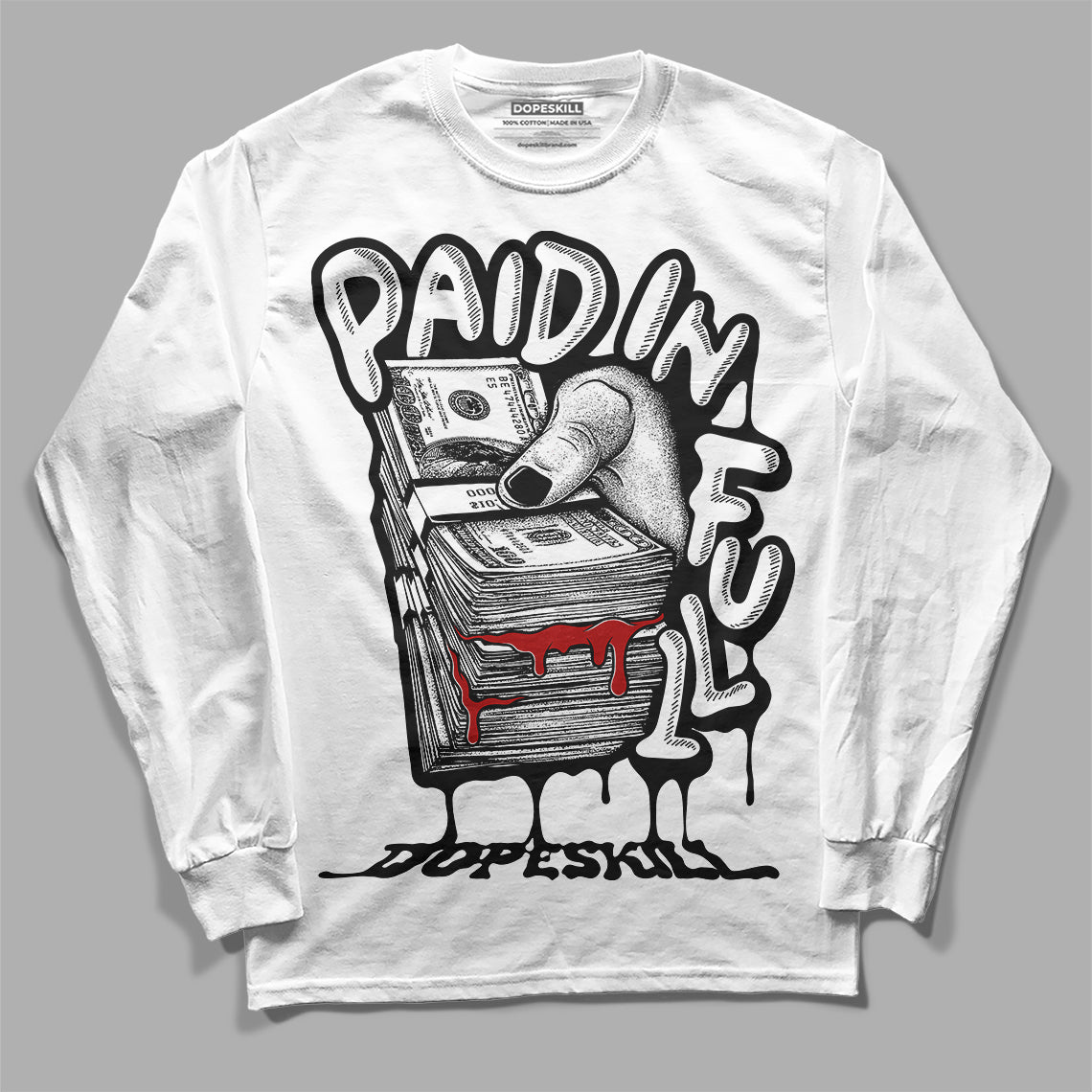 Jordan 14 "Black/White" DopeSkill Long Sleeve T-Shirt Paid In Full Graphic Streetwear - White