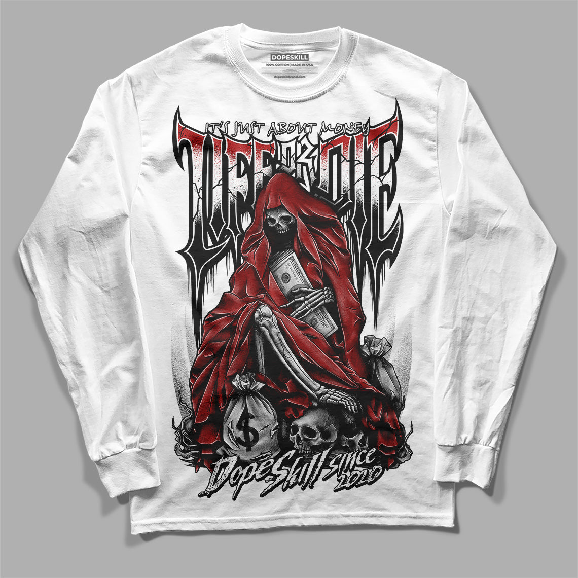 Jordan 14 "Black/White" DopeSkill Long Sleeve T-Shirt Life or Die Graphic Streetwear - White