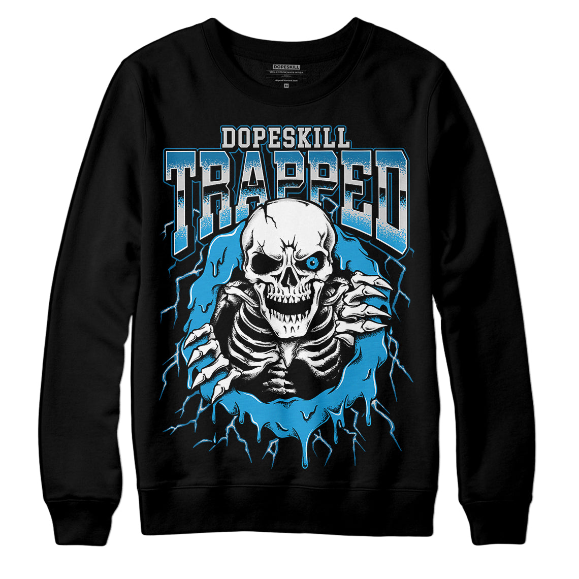 Jordan 4 Retro Military Blue DopeSkill Sweatshirt Trapped Halloween Graphic Streetwear - Black