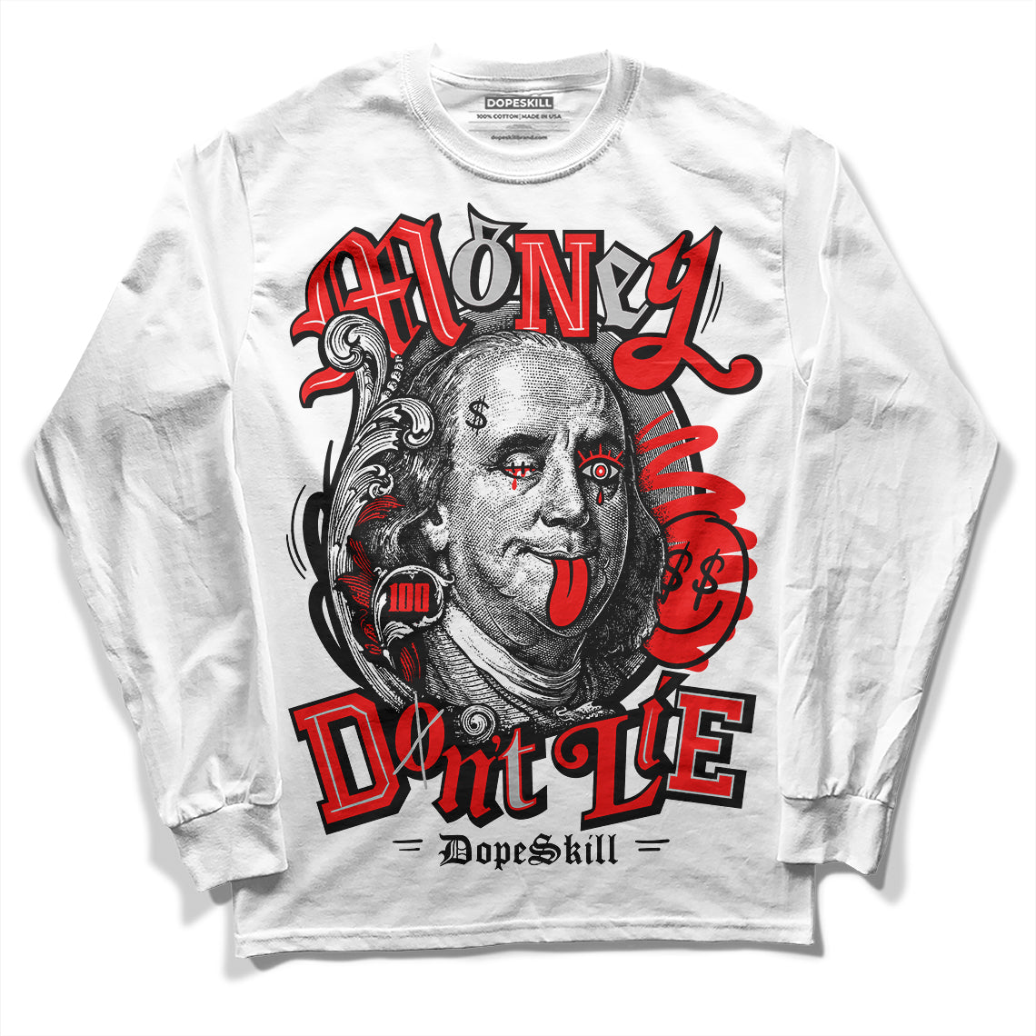 Jordan Spizike Low Bred DopeSkill Long Sleeve T-Shirt Money Don't Lie Graphic Streetwear - WHite