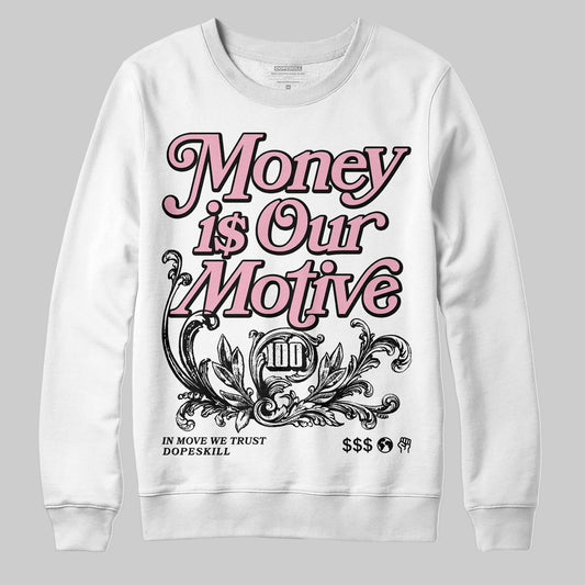 AMIRI White & Pink Stars Court Sneakers DopeSkill Sweatshirt Money Is Our Motive Typo Graphic Streetwear - White