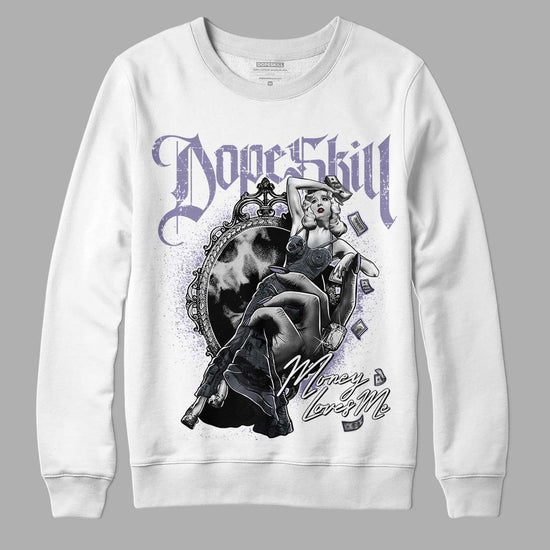 Jordan 5 Retro Low Indigo Haze DopeSkill Sweatshirt Money Loves Me Graphic Streetwear - White