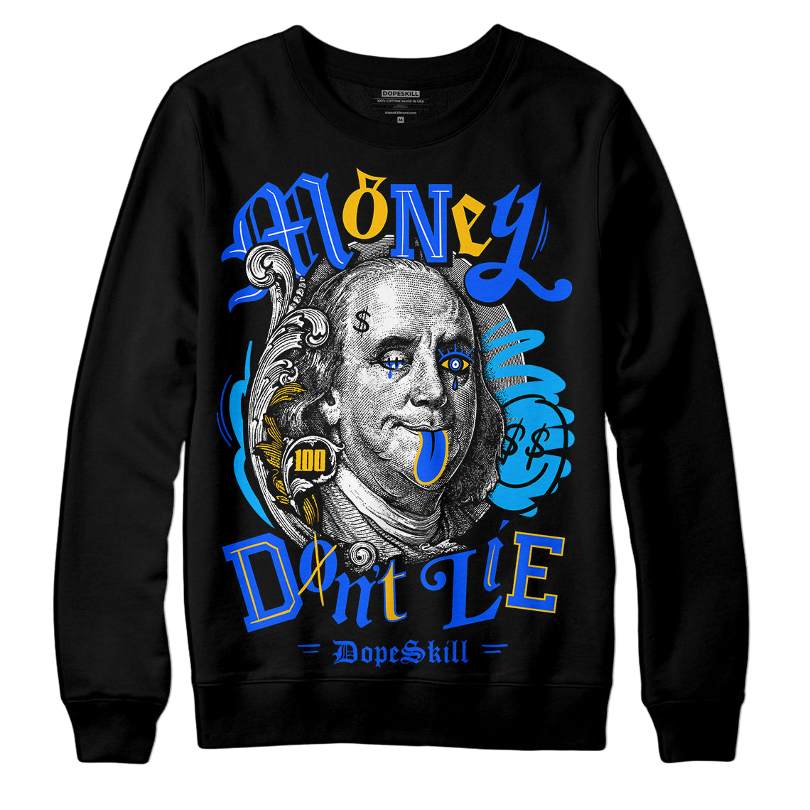 Royal Blue Sneakers DopeSkill Sweatshirt Money Don't Lie Graphic Streetwear - Black