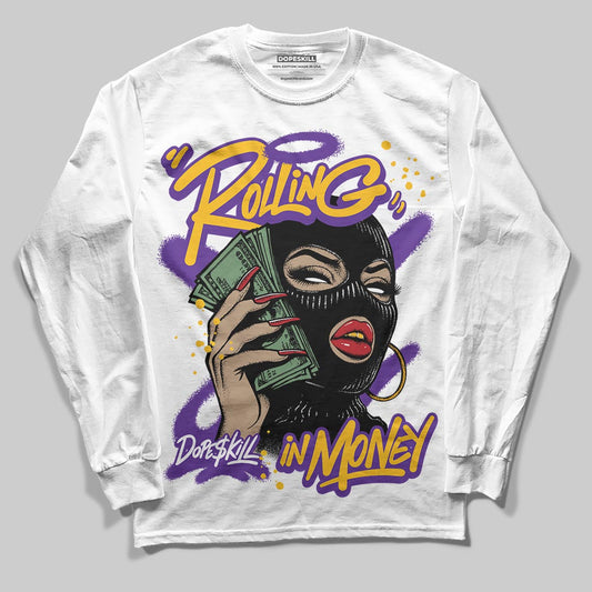 PURPLE Sneakers DopeSkill Long Sleeve T-Shirt Rolling in Money Graphic Streetwear - White
