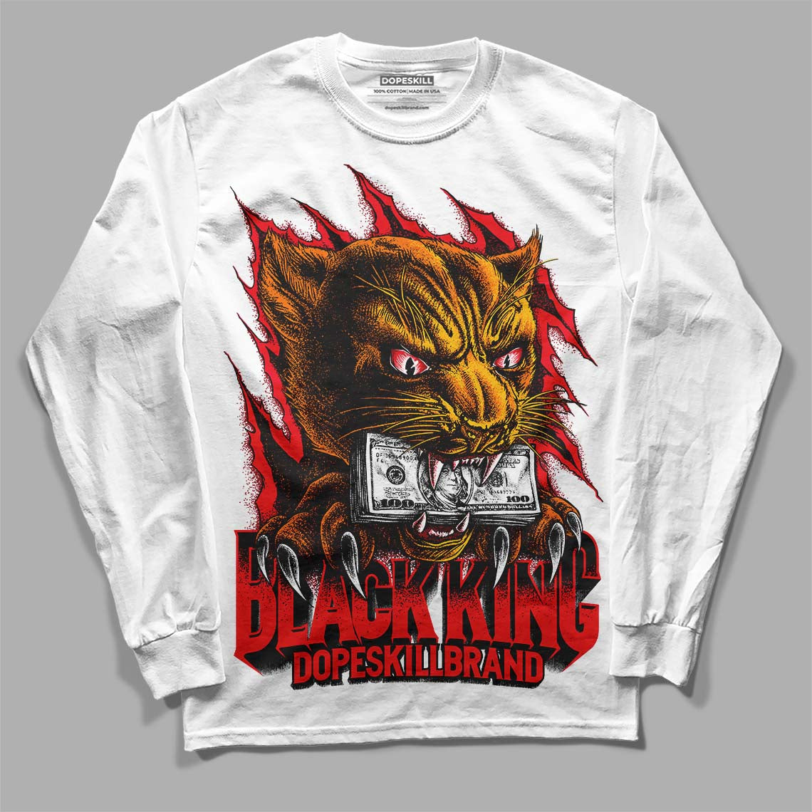 Jordan 4 Red Thunder DopeSkill Long Sleeve T-Shirt Black King Graphic Streetwear - White