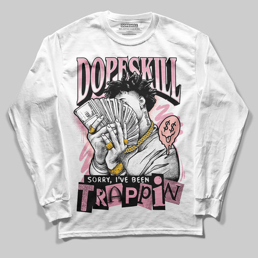 AMIRI White & Pink Stars Court Sneakers DopeSkill Long Sleeve T-Shirt Sorry I've Been Trappin Graphic Streetwear - White