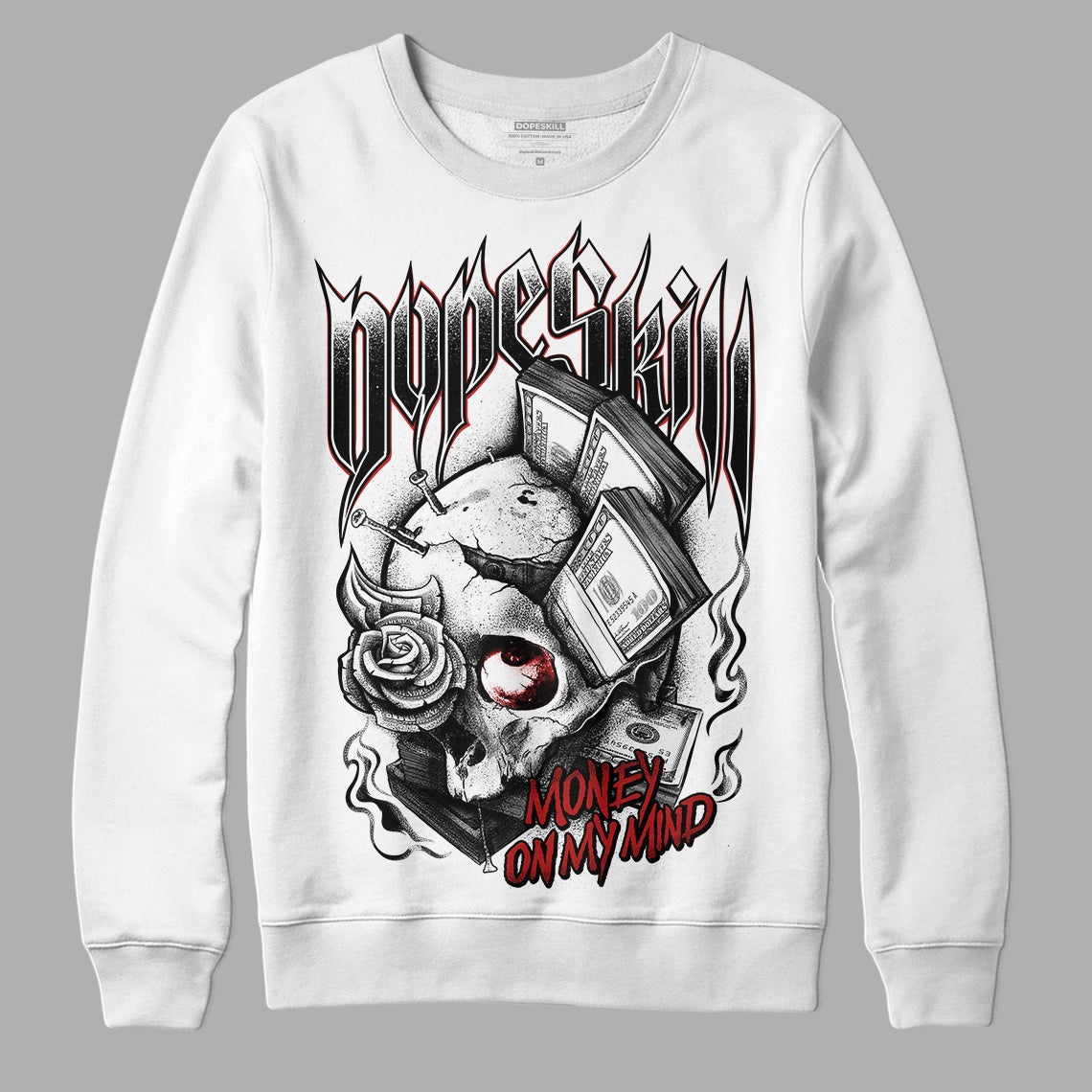 Jordan 14 "Black/White" DopeSkill Sweatshirt Money On My Mind Graphic Streetwear - White