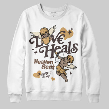 Jordan 5 “Earth/Metallic Gold” DopeSkill Sweatshirt New Love Heals Graphic Streetwear - White