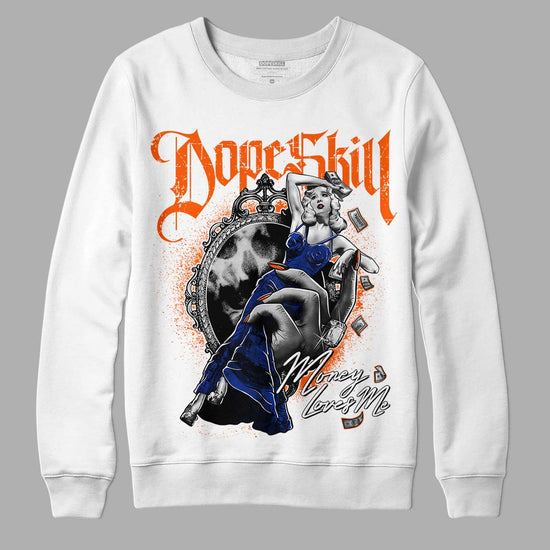 Dunk Low Futura Orange Blaze DopeSkill Sweatshirt Money Loves Me Graphic Streetwear - White