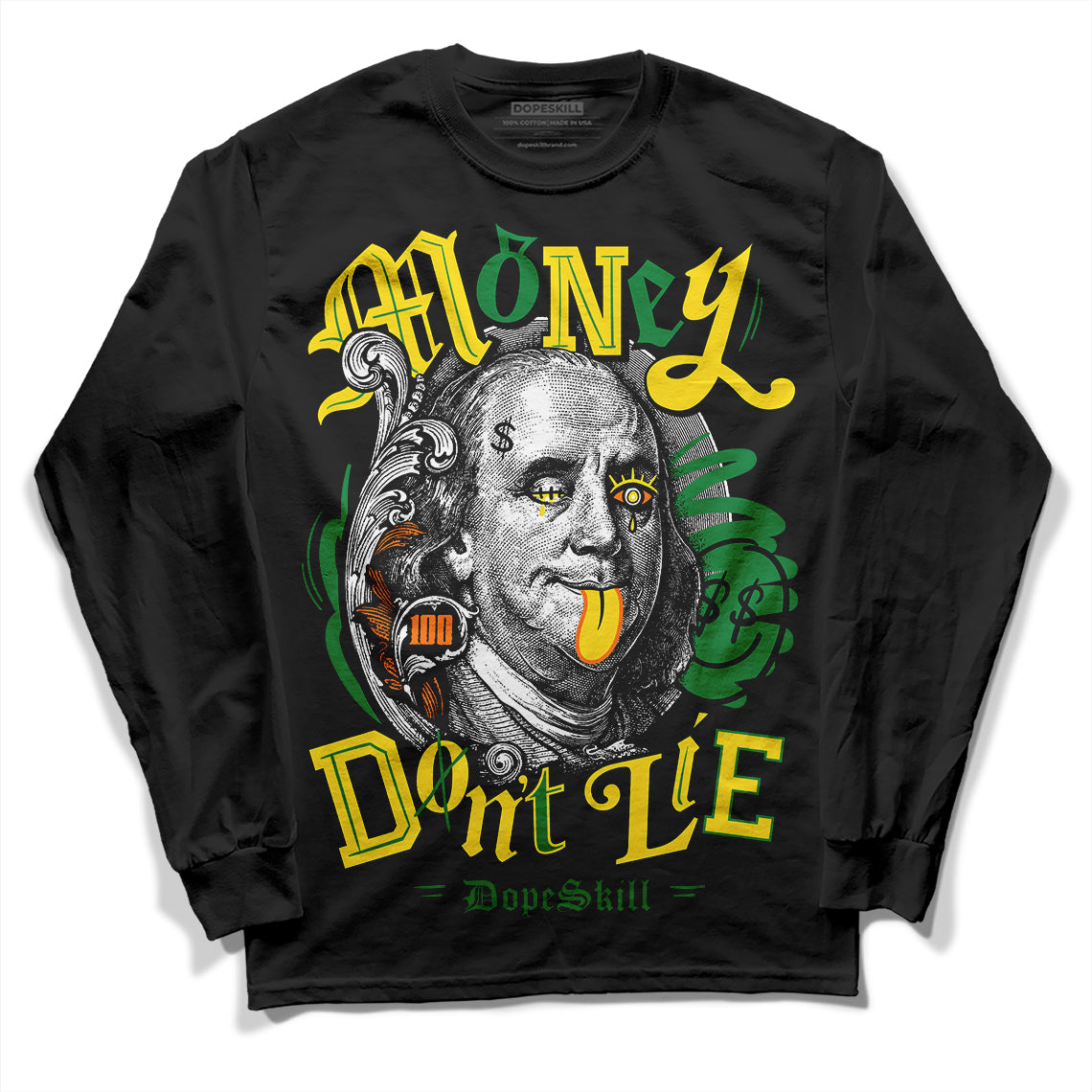 Dunk Low Reverse Brazil DopeSkill Long Sleeve T-Shirt Money Don't Lie Graphic Streetwear - Black