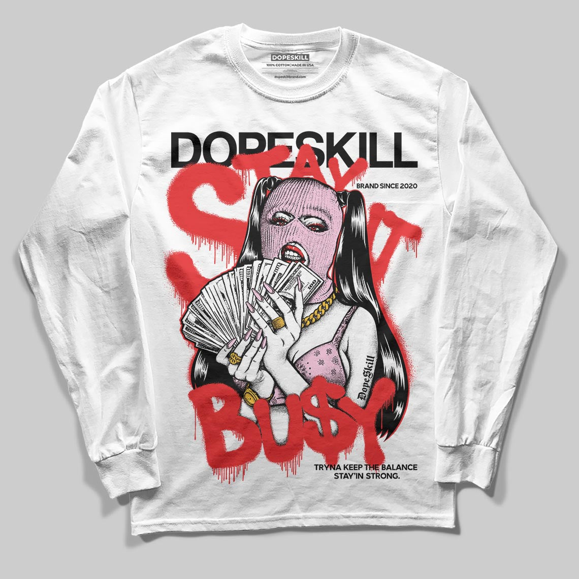 Awake NY x Air Jordan 5 Arctic Pink DopeSkill Long Sleeve T-Shirt Stay It Busy Graphic Streetwear - White