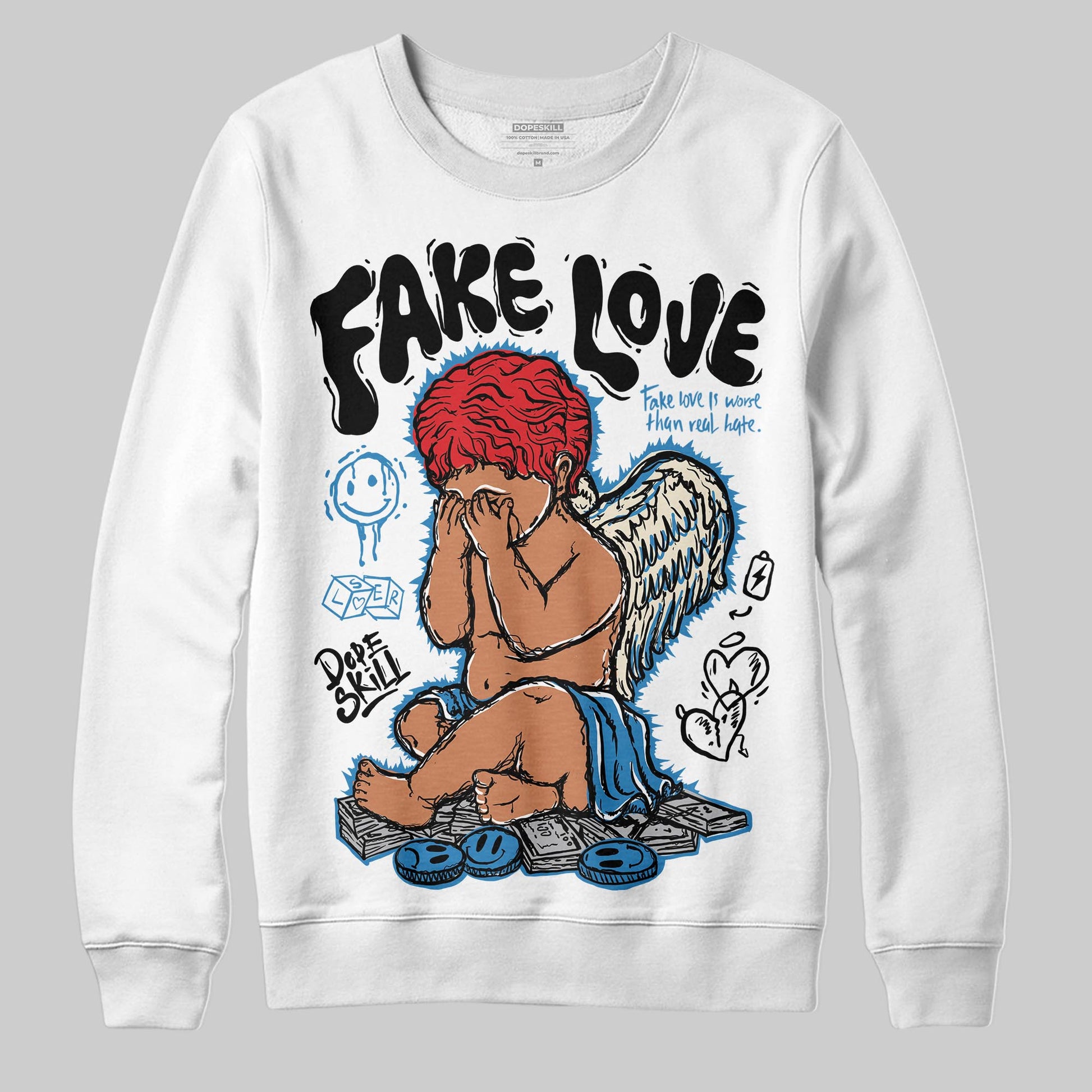 Jordan 3 Retro OG Rare Air DopeSkill Sweatshirt False Love Graphic Streetwear - White