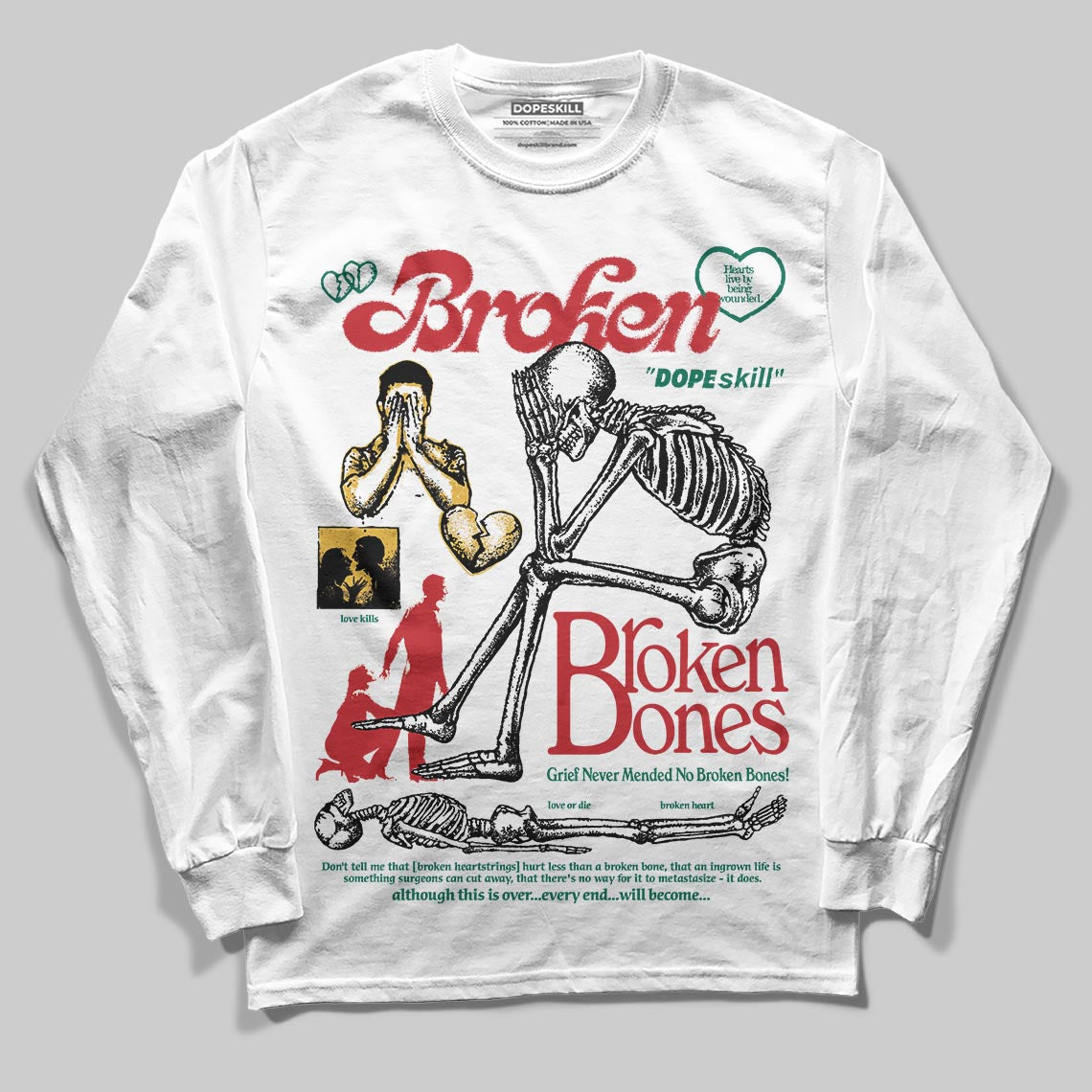 Jordan 3 Mexico 'El Vuelo' DopeSkill Long Sleeve T-Shirt Broken Bones Graphic Streetwear - White